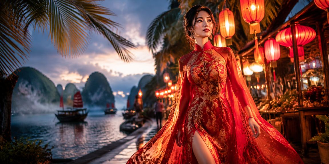 Khung cảnh vịnh Hạ Long về đêm với chợ đêm sôi động, nơi người dùng theo dõi esports và đặt cược qua điện thoại