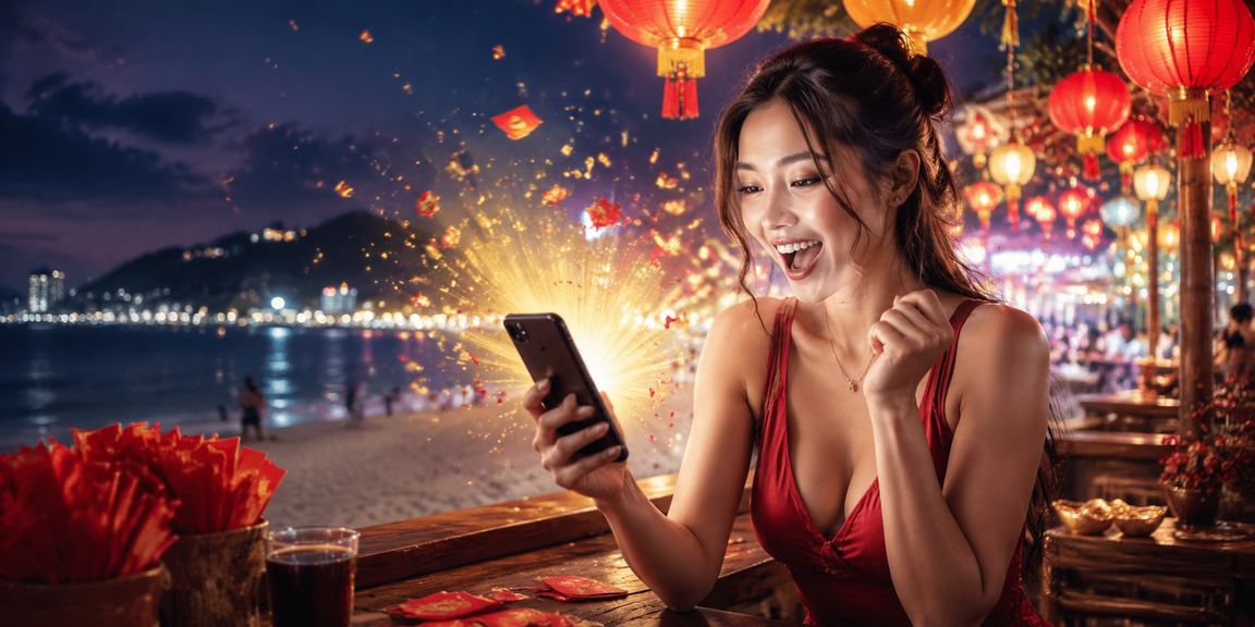 Chợ đêm Vũng Tàu với không khí lễ hội và phong bao đỏ, hình ảnh giải trí và may mắn trong văn hóa Việt Nam